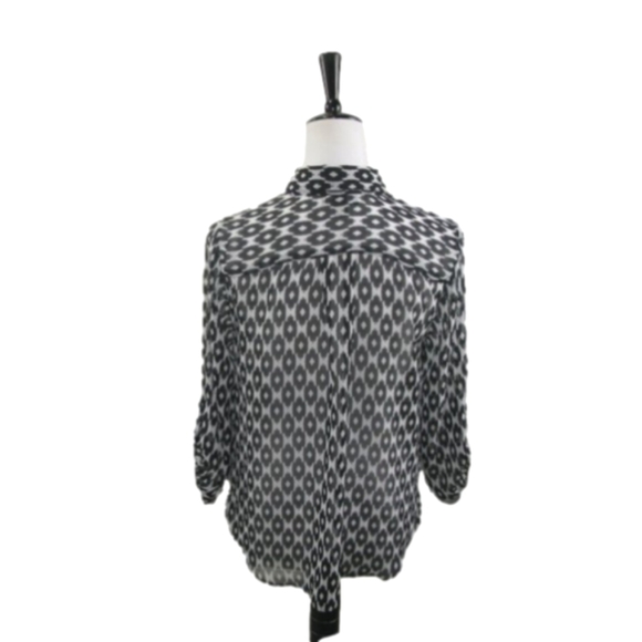 AB Studio Black/White Semi-Sheer 3/4 Sleeve Blouse Size Small - Picture 3 of 4